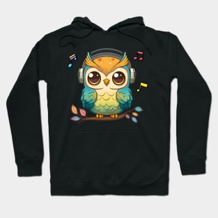 Musical Owl Perched on a Colorful Tree yellow Hoodie